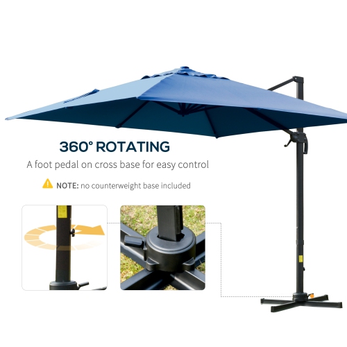 Outsunny 10x10ft Cantilever Umbrella with 4 Adjustable Angle and Rotation, Square Top Market Parasol with Aluminum Pole and Ribs for Backyard Patio