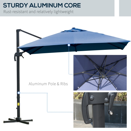 Outsunny 10x10ft Cantilever Umbrella with 4 Adjustable Angle and Rotation, Square Top Market Parasol with Aluminum Pole and Ribs for Backyard Patio
