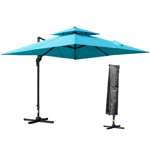 Outsunny 10' x 10' Cantilever Patio Umbrella, Double Top Square Offset Umbrella with 360° Rotation, 5 Adjustable Tilt Angles, Umbrella Cover, Aluminu