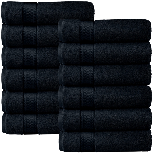 Ensemble de 12 serviettes de bain noir de luxe Canadian Linen, 12 x 12 po,  très doux, 475 g/m2, débarbouillette en coton turc, serviettes de toilette,  serviette de bain, serviette de bain