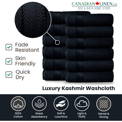 Canadian Linen Luxury Washcloths Set, 12 Pieces Face Towels 12"x12" 475 GSM Aegean Turkish Cotton Bathroom Towels Soft Absorbent Face Cloth