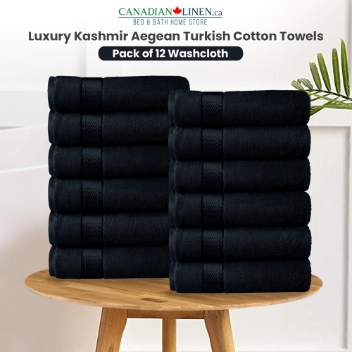 Canadian Linen Luxury Washcloths Set, 12 Pieces Face Towels 12"x12" 475 GSM Aegean Turkish Cotton Bathroom Towels Soft Absorbent Face Cloth