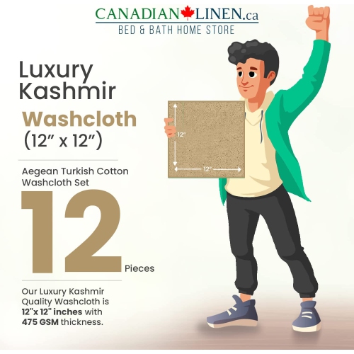 Canadian Linen Luxury Washcloths Set, 12 Pieces Face Towels 12"x12" 475 GSM Aegean Turkish Cotton Bathroom Towels Soft Absorbent Face Cloth