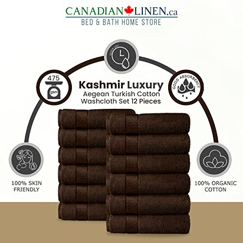 Canadian Linen Luxury Washcloths Set, 12 Pieces Face Towels 12"x12" 475 GSM Aegean Turkish Cotton Bathroom Towels Soft Absorbent Face Cloth