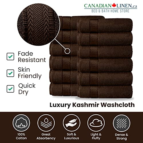 Canadian Linen Luxury Washcloths Set, 12 Pieces Face Towels 12"x12" 475 GSM Aegean Turkish Cotton Bathroom Towels Soft Absorbent Face Cloth