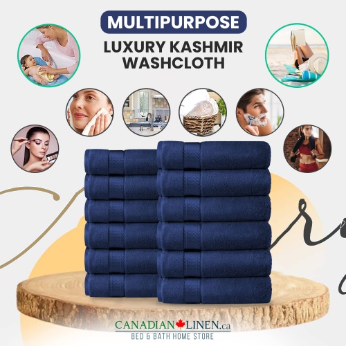 Canadian Linen Luxury Washcloths Set, 12 Pieces Face Towels 12"x12" 475 GSM Aegean Turkish Cotton Bathroom Towels Soft Absorbent Face Cloth