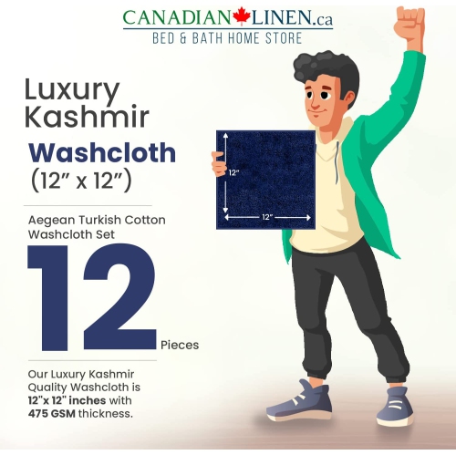 Canadian Linen Luxury Washcloths Set, 12 Pieces Face Towels 12"x12" 475 GSM Aegean Turkish Cotton Bathroom Towels Soft Absorbent Face Cloth