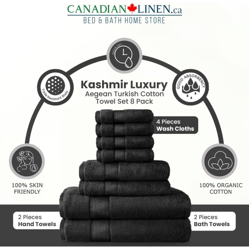Canadian Linen Luxury Turkish Cotton Bathroom Towel Set 8 Pack 2 Large Bath Towels, 2 Hand Towels, 4 Washcloth Soft Absorbent Quick Dry Spa Shower