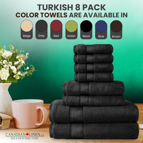 Canadian Linen Luxury Turkish Cotton Bathroom Towel Set 8 Pack 2 Large Bath Towels, 2 Hand Towels, 4 Washcloth Soft Absorbent Quick Dry Spa Shower