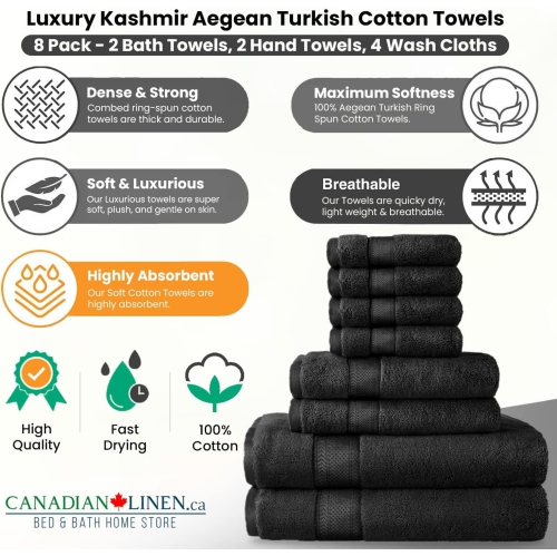 Canadian Linen Luxury Turkish Cotton Bathroom Towel Set 8 Pack 2 Large Bath Towels, 2 Hand Towels, 4 Washcloth Soft Absorbent Quick Dry Spa Shower
