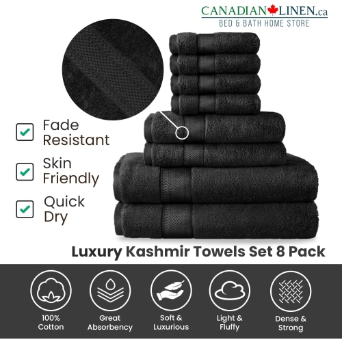 Canadian Linen Luxury Turkish Cotton Bathroom Towel Set 8 Pack 2 Large Bath Towels, 2 Hand Towels, 4 Washcloth Soft Absorbent Quick Dry Spa Shower