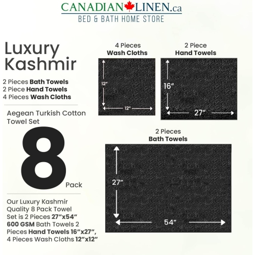 Canadian Linen Luxury Turkish Cotton Bathroom Towel Set 8 Pack 2 Large Bath Towels, 2 Hand Towels, 4 Washcloth Soft Absorbent Quick Dry Spa Shower