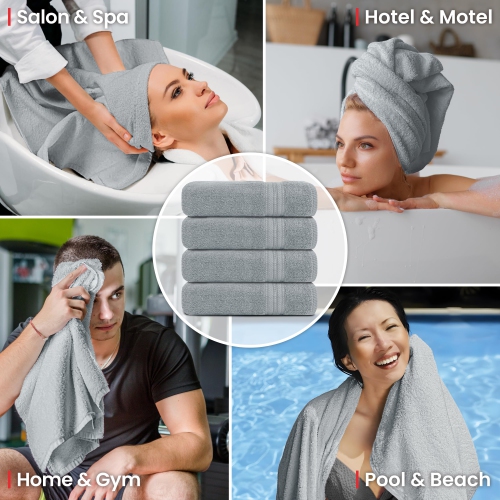 Canadian Linen Everest – Serviettes de bain de luxe, 26 x 52&nbsp;po, paq. 4, absorbantes, 100 % coton, léger, séchage rapide pour la maison, le gym,