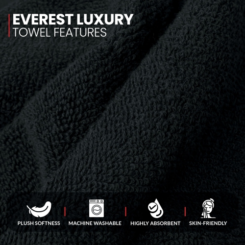 Canadian Linen Everest Luxury Bath Towels, 26”x52”, 4 Pack, 100% Cotton Quick Dry Soft Absorbent Lightweight Towels for Home, Hair Salons, Spa, Black