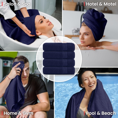 Canadian Linen Everest Luxury Bath Towels, 26”x52”, 4 Pack, Soft Absorbent Lightweight Quick Dry 100% Cotton Towels for Home, Pools, Resort, Navy Blue