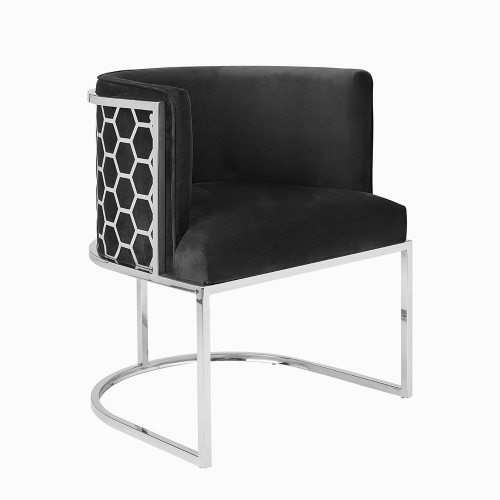 Black Velvet Honeycomb Accent Chair in Chrome