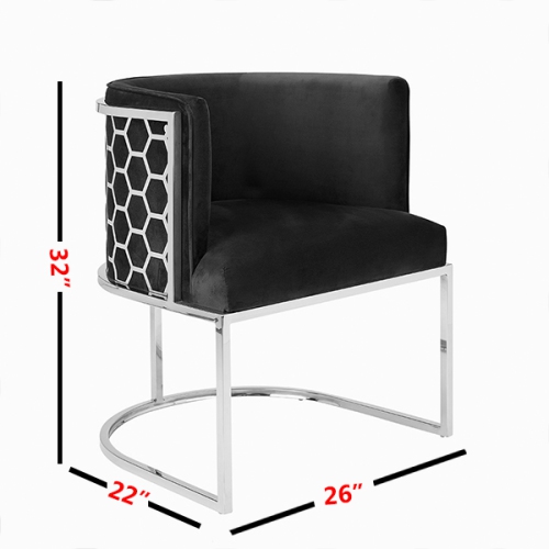 Black Velvet Honeycomb Accent Chair in Chrome