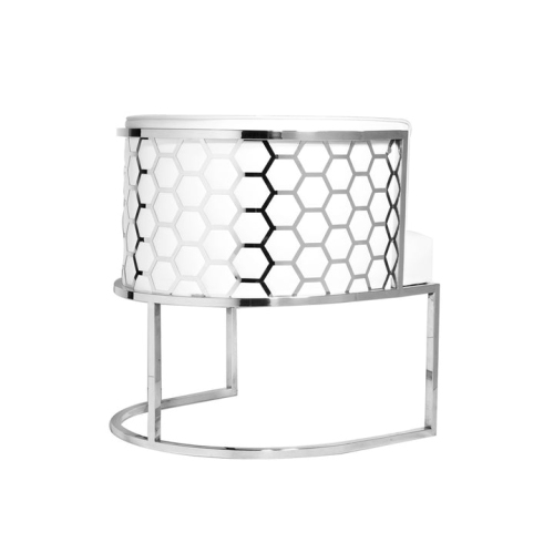 White Velvet Honeycomb Accent Chair in Chrome