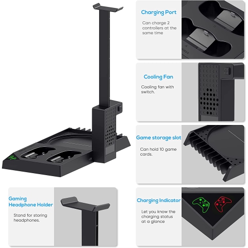 Vertical Stand for Xbox Series X/S with Cooling Fan, Charging