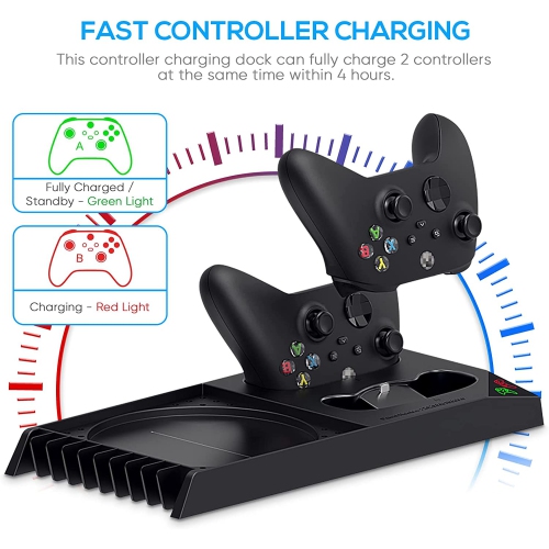 Vertical Stand for Xbox Series X/S with Cooling Fan, Charging Station Compatible with Xbox Series X/S with Controller Charger Dock and Game Rack