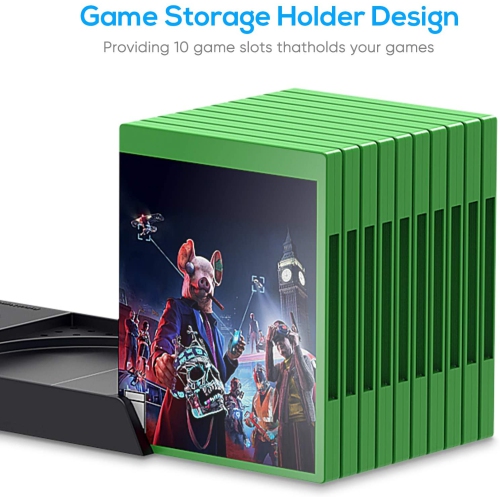 Vertical Cooling Stand Compatible with Xbox Series X with Cooling Fan, Cooling Station Dock with 10 Game Storage Organizer, Controller & Headphone