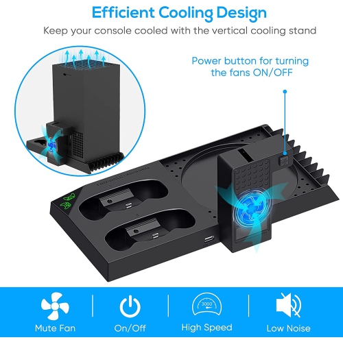 Vertical Cooling Stand Compatible with Xbox Series X with Cooling Fan, Cooling Station Dock with 10 Game Storage Organizer, Controller & Headphone