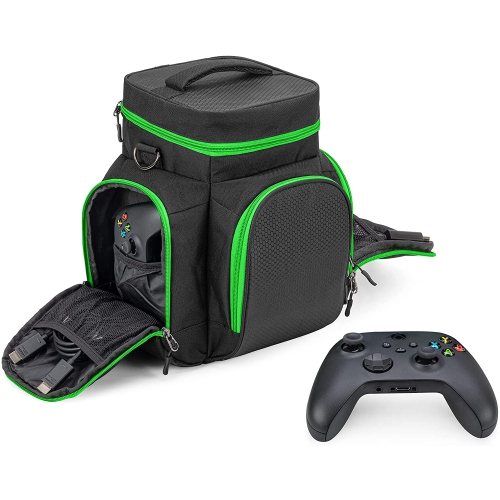 Étui de transport compatible avec la Xbox Series X, sac de voyage avec plusieurs pochettes de rangement pour manettes de Xbox, jeux, câbles, disques