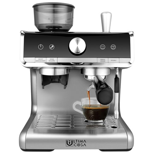 Machine à espresso Bollente Presto d'Ultima Cosa avec mousseur à lait et moulin à café - Acier inoxydable - Exclusivité de Best Buy