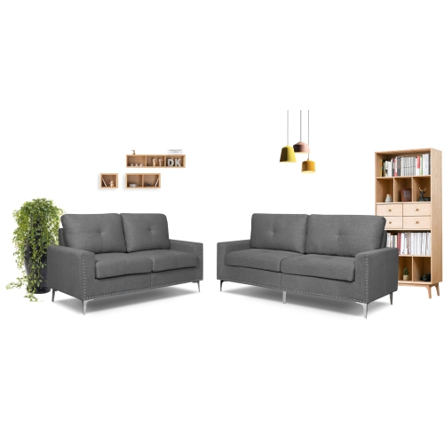 Rita 2 Piece Living Room Set in Light Grey Fabric