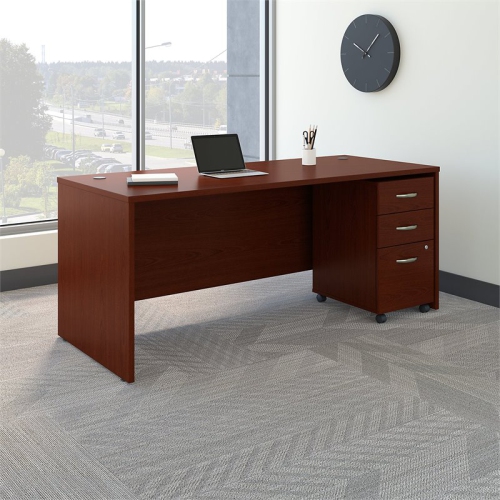 Series C 72W x 30D Office Desk with Drawers in Mahogany - Engineered Wood