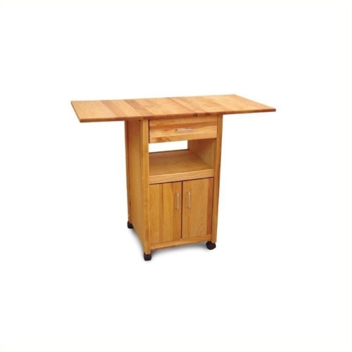 Pemberly Row Drop Leaf Butcher Block Kitchen Cart in Natural Finish