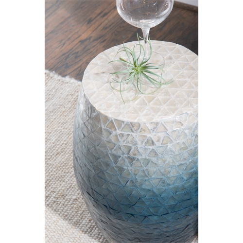 Linon Westly Ombre Capiz Mosaic Drum Table in Blue