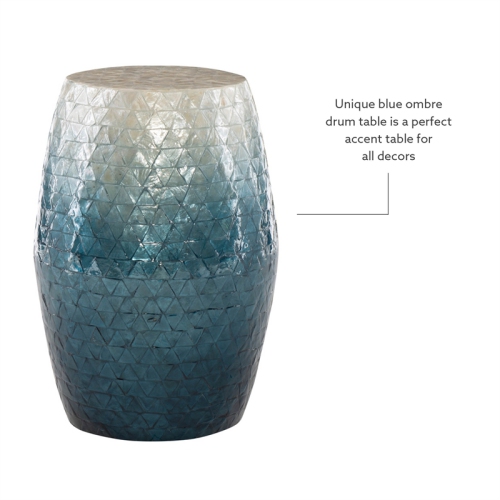 Linon Westly Ombre Capiz Mosaic Drum Table in Blue