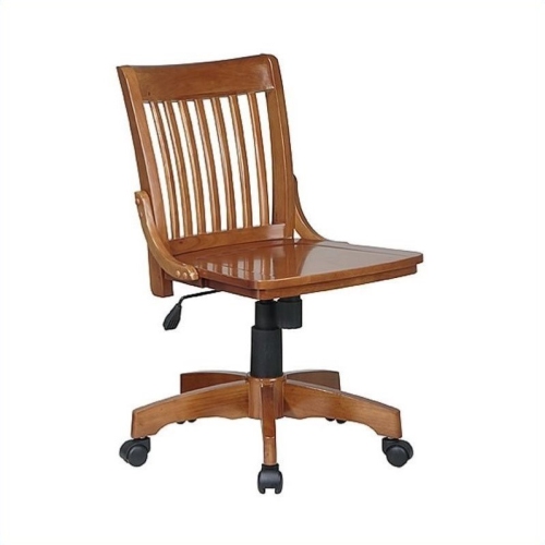 Scranton & Co Armless Wood Bankers Office Chair with Wood Seat in Medium Fruitwood