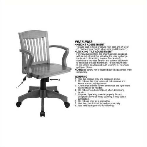 Scranton & Co Armless Wood Bankers Office Chair with Wood Seat in Medium Fruitwood