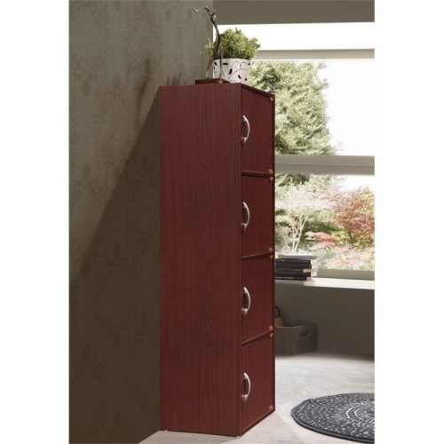 Hodedah 4 Shelf 4 Door Multi-Purpose Wooden Bookcase in Mahogany Finish