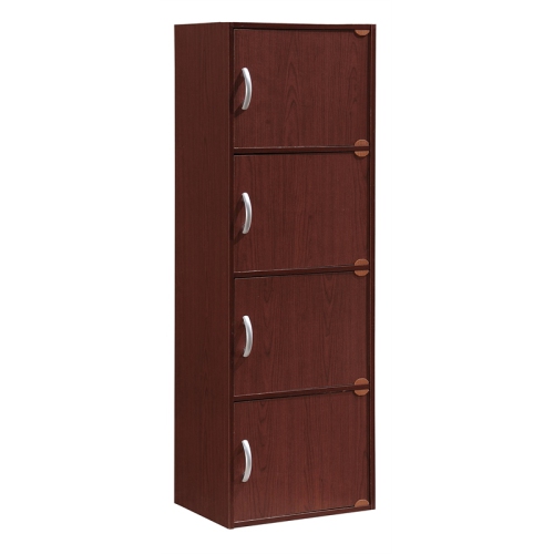 Hodedah 4 Shelf 4 Door Multi-Purpose Wooden Bookcase in Mahogany Finish