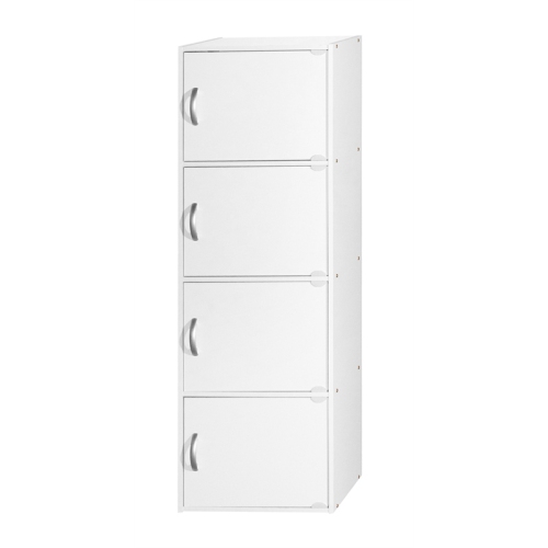 Hodedah 4 Shelf 4 Door Multi-Purpose Wooden Bookcase in White Finish