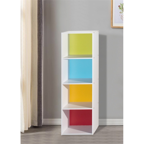 Hodedah Four Shelf Multi-Purpose Wooden Bookcase in Multi-color Finish