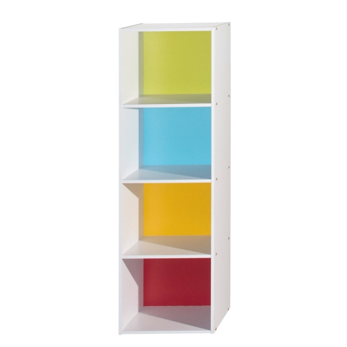 Hodedah Four Shelf Multi-Purpose Wooden Bookcase in Multi-color Finish