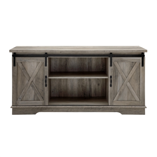Pemberly Row 58" Sliding Door TV Stand in Gray Wash