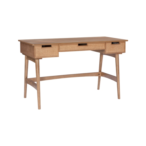 Linon Luca Rattan Wood Desk with Drawers in Natural