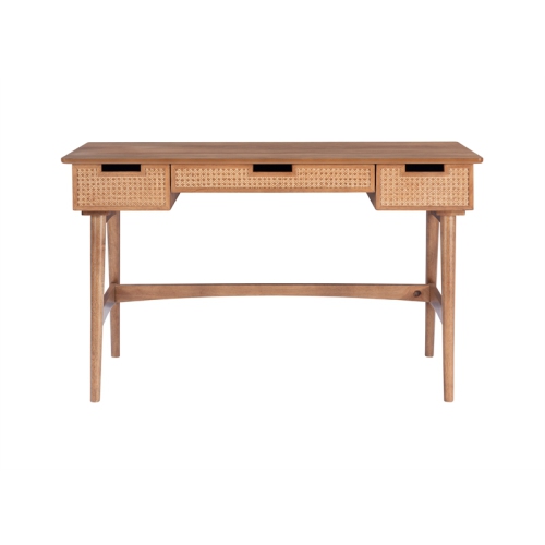 Linon Luca Rattan Wood Desk with Drawers in Natural