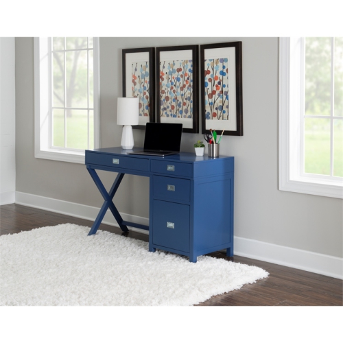 LINON  Peggy Side Storage Wood Desk In In Navy Blue
