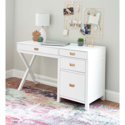 LINON  Peggy Side Storage Wood Desk In In White