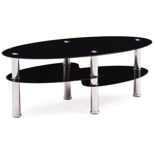 PEMBERLY ROW  Tempered Glass Oval Coffee Table In Black