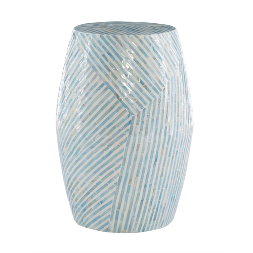 Linon Westly Mosaic Capiz Wood Drum Table in Light Blue