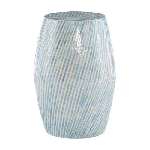 Linon Westly Mosaic Capiz Wood Drum Table in Light Blue