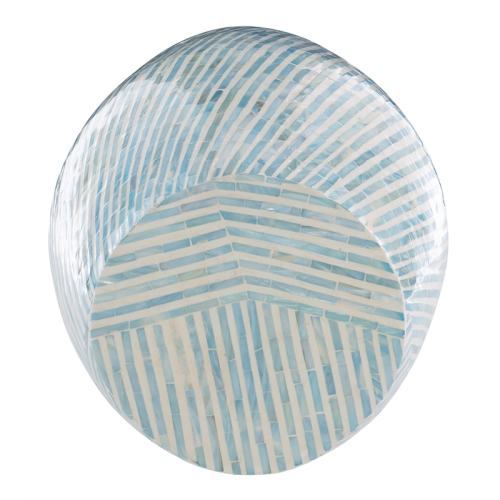 Linon Westly Mosaic Capiz Wood Drum Table in Light Blue
