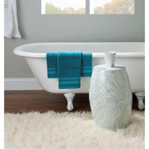 Linon Westly Mosaic Capiz Wood Drum Table in Light Blue